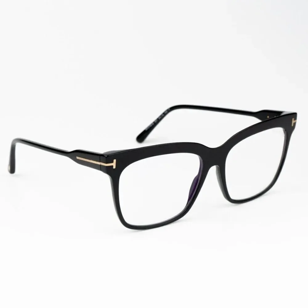NEW Tom Ford FT5768-B 001 Shiny Black Blue Block Square Women Eyeglasses